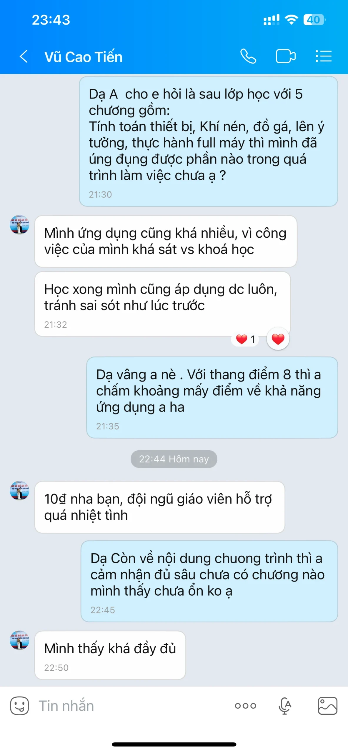 Phản hồi học viên Cao Tiến 1