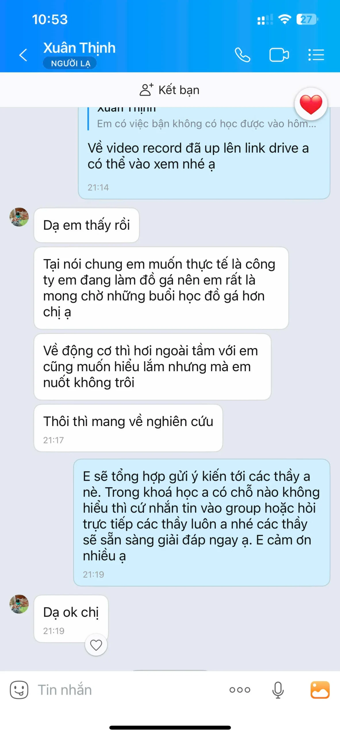 Phản hồi học viên Xuân Thịnh