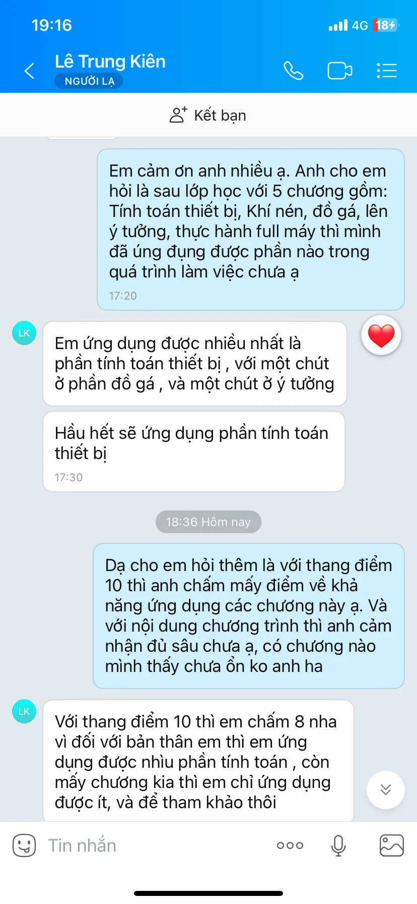Phản hồi học viên Trung Kiên 1