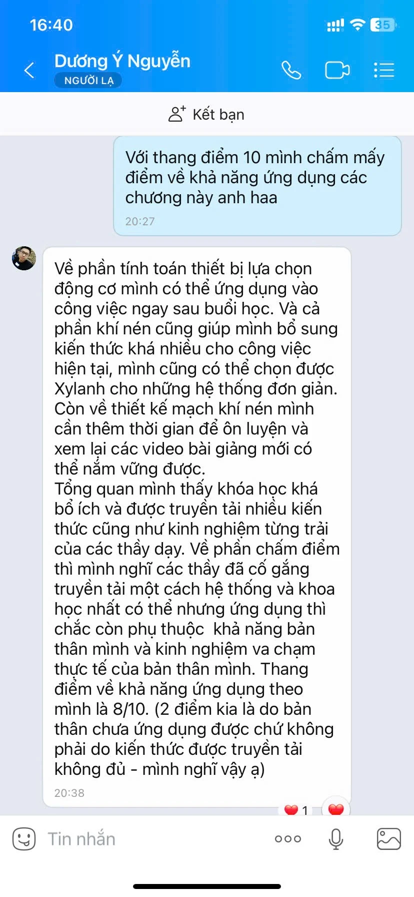 Phản hồi học viên Ý Nguyên 1